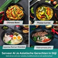 Homewize Ramen Bowl 3x - Set 14-delig - Noodle Kom Set Met Soeplepels & Eetstokjes - Sterk & Vaatwasserbestendig Japans Melamine Servies - Stijlvolle Noodle Bowl Set Voor 3 Personen - Duurzaam Cadeau -Kook Verkoop 1200x1200 1102