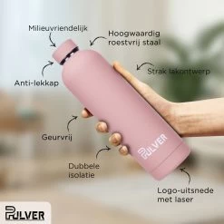 Pulver - RVS Thermosfles / Drinkfles – BPA Vrij – 750 Ml - Waterfles Met Draaidop – Drinkfles – Dubbele Isolatie - Rubberen Coating- Licht Roze -Kook Verkoop 1200x1200 1195