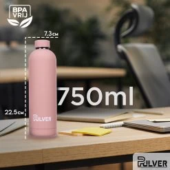 Pulver - RVS Thermosfles / Drinkfles – BPA Vrij – 750 Ml - Waterfles Met Draaidop – Drinkfles – Dubbele Isolatie - Rubberen Coating- Licht Roze -Kook Verkoop 1200x1200 1196