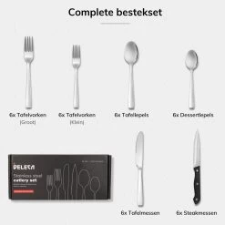 Deleca 6 Persoons Bestekset (36-delig) - Lepels, Messen, Vorken & Steakmessen - Vaatwasserbestendig - Zilver / RVS -Kook Verkoop 1200x1200 1383