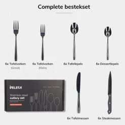Deleca 6 Persoons Bestekset (36-delig) - Lepels, Messen, Vorken & Steakmessen - Vaatwasserbestendig - Zwart / RVS -Kook Verkoop 1200x1200 1393