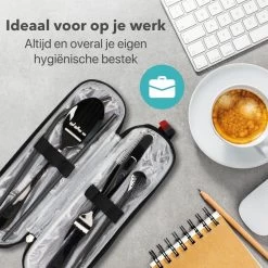 Damster Reisbestek - Verbeterde Versie - Meeneem Bestek Rvs - Reis Bestekset To Go - Incl. Herbruikbare Rietjes - Eenpersoons - Achtdelig - Zwart -Kook Verkoop 1200x1200 1406