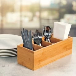 Merkloos Bestekbak FSC® Bamboe Hout - Staande Bestekhouder - Bestekbakje Houder - Bestek Bak Organizer- Bestekcassette - 35 X 14 X 12 Cm
