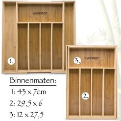 AWEMOZ Bestekbak – Bamboe Besteklade Uitschuifbaar – 5/7 Vakken - Bestekcassette - Bestekhouder Hout - Lade Organizer - Bestek Opbergen - 45 Cm Lang X 30-43 Cm Breed X 4 Cm Hoog -Kook Verkoop 1200x1200 1487