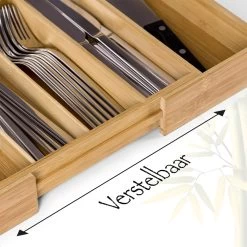 AWEMOZ Bestekbak – Bamboe Besteklade Uitschuifbaar – 5/7 Vakken - Bestekcassette - Bestekhouder Hout - Lade Organizer - Bestek Opbergen - 45 Cm Lang X 30-43 Cm Breed X 4 Cm Hoog -Kook Verkoop 1200x1200 1489