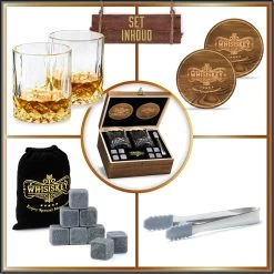 Whisiskey Luxe Whiskey Set - Incl. 2 Whiskey Glazen, 8 Whiskey Stones, 2 Onderzetters, Fluwelen Opbergzak, Opbergbox - Whisky Geschenkdoos - Glas - Herbruikbare IJsblokjes - Cadeau Voor Man & Vrouw -Kook Verkoop 1200x1200 1860