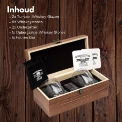 Whiskey Set - Incl. 2 Whiskey Glazen, 6 Whiskey Stones, 2 Onderzetters, Fluwelen Opbergzak, Opbergbox - Whisky Geschenkdoos - Glas - Herbruikbare IJsblokjes - Whiskey Stenen Voor Glazen - Peaky Blinders - Cadeau Voor Man & Vrouw -Kook Verkoop 1200x1200 1909