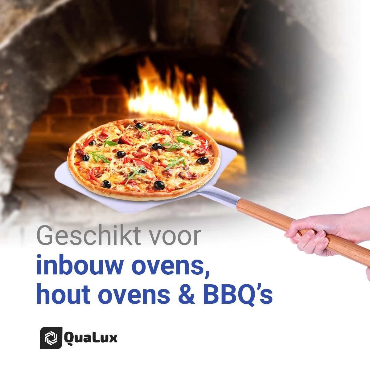 Qualux Pizzaschep Tweedelig – Pizzaschep Voor BBQ – Ophangbaar – Hout/rvs 5 Qualux Pizzaschep Tweedelig – Pizzaschep Voor BBQ – Ophangbaar – Hout/rvs - Afbeelding 3