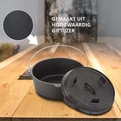 Dutch Mountains Gietijzeren Pannenset 7-delig - Dutch Oven – Braadpan - Grillpan - Hapjespan - Kookset In Houten Transportkist - Deksellifter - Brander -Kook Verkoop 1200x1200 332