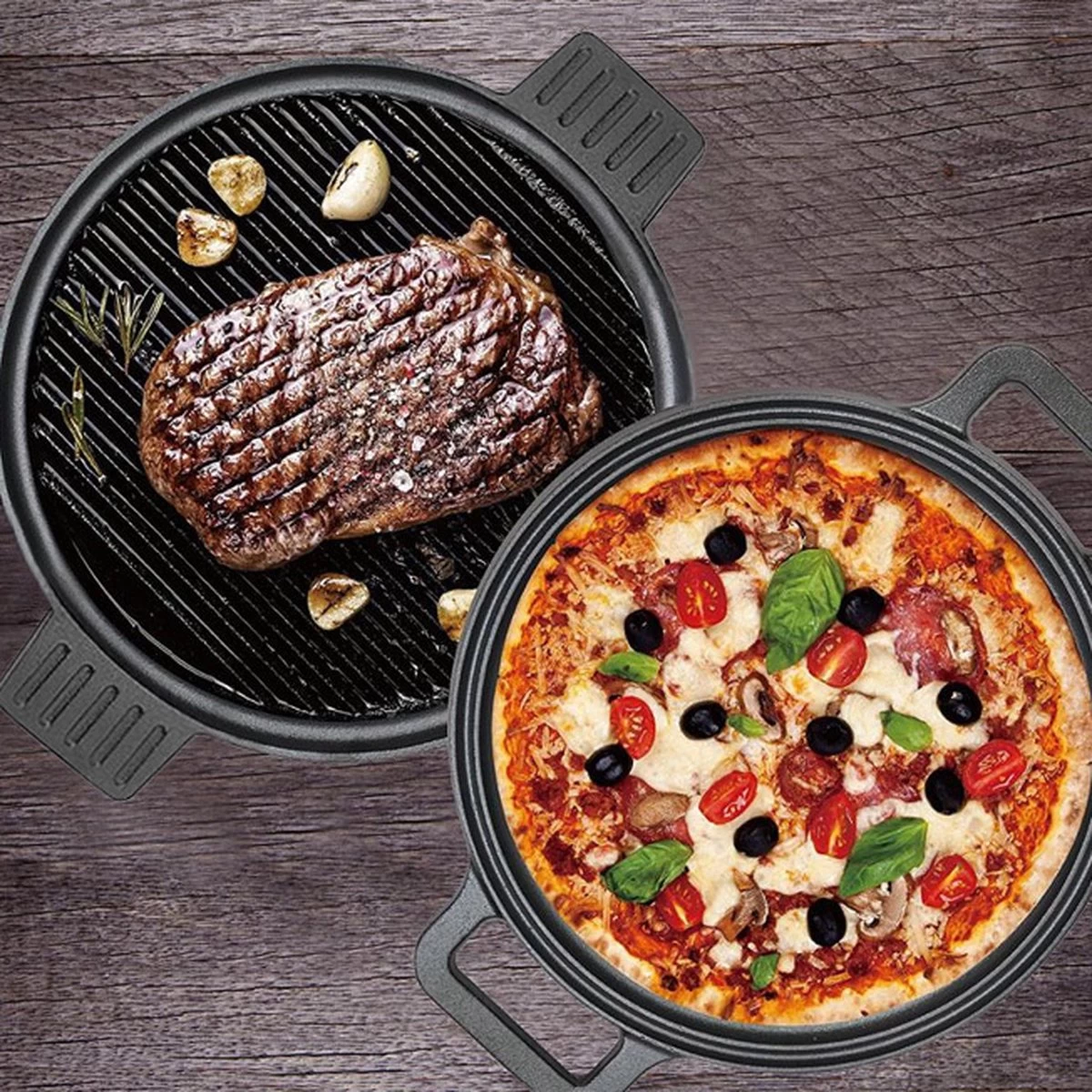 Chefs Cuisine Gietijzeren Grillpan - Grillpan Gietijzer - Gietijzer Bbq Grillpan - Gietijzeren Grillplaat - Pizzasteen - Plancha Gietijzer - Gietijzeren Bakplaat - Rond 36 Cm - Dubbelzijdig 4 Chefs Cuisine Gietijzeren Grillpan - Grillpan Gietijzer - Gietijzer Bbq Grillpan - Gietijzeren Grillplaat - Pizzasteen - Plancha Gietijzer - Gietijzeren Bakplaat - Rond 36 Cm - Dubbelzijdig - Afbeelding 2