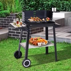 Verrijdbare Barbecue – Houtskool/Briketten - Verstelbare Grillplaat – Houten Tafel – Winscherm – Gewicht 5.9kg -Kook Verkoop 1200x1200 454