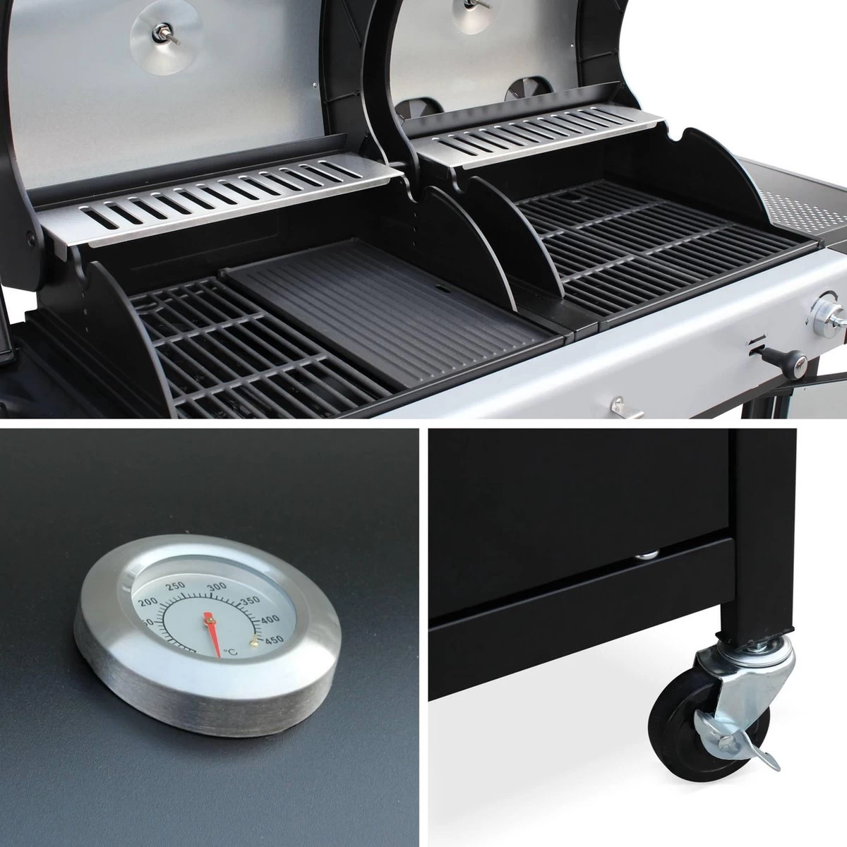 Alice's Garden Houtskool Barbecue - Grilloppervlak (LxB) 41 X 44 Cm - Gas En Houtskool - 3 Branders - Marsac Zwart 5 Alice's Garden Houtskool Barbecue - Grilloppervlak (LxB) 41 X 44 Cm - Gas En Houtskool - 3 Branders - Marsac Zwart - Afbeelding 3