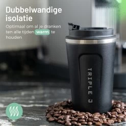 Triple J® Koffiebeker To Go - Thermosbeker - BPA & Lekvrij - 380ml - Zwart -Kook Verkoop 1200x1200 762