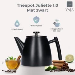 Vaja® Camille Theepot Zwart Met Filter - 1 Liter - RVS - Dubbelwanding 22 Vaja® Camille Theepot Zwart Met Filter - 1 Liter - RVS - Dubbelwanding -Kook Verkoop 1200x1200 962