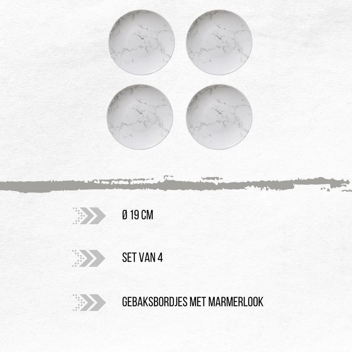 Orange85 Gebaksbordjes - Taart - 4 Stuks - Wit - 19cm - Marmer 4 Orange85 Gebaksbordjes - Taart - 4 Stuks - Wit - 19cm - Marmer - Afbeelding 2