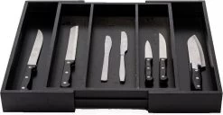 Merkloos Decopatent® Uitschuifbaar Bestekbak - Besteklade - 3 Vaks -> Uitschuifbaar Naar 5 Vakken - Bestekbakken Organizer - Bamboe - Zwart -Kook Verkoop 1200x622 1