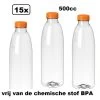 15x Flesje PET Helder 500cc Met Oranje Dop - Drinken Jus Sinas Cola Sappen Dranken