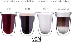 VDN Dubbelwandige Koffieglazen Theeglazen - 300 ML Mokken - Set Van 4 Handgeblazen Cappuccino Latte Macchiato Glazen Dubbelwandig -Kook Verkoop 1200x701 3