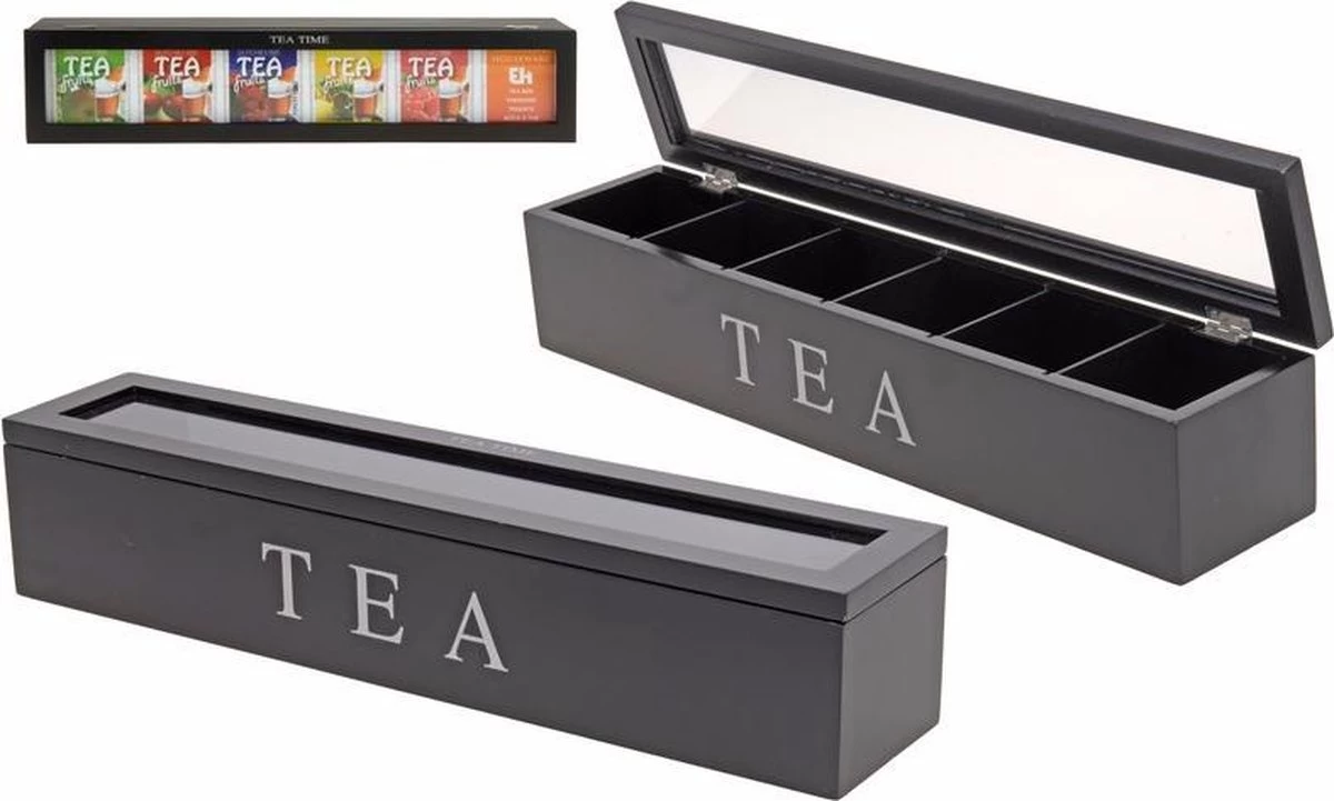 Merkloos 6 Vaks Theedoos - Zwart - 43 Cm 3 Merkloos 6 Vaks Theedoos - Zwart - 43 Cm