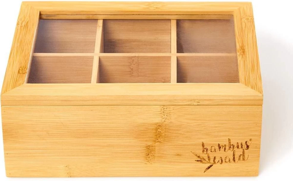 Bambuswald© Houten Theedoos Met 6 Vakken Gemaakt Van 100% Duurzame Bamboe 4 Bambuswald© Houten Theedoos Met 6 Vakken Gemaakt Van 100% Duurzame Bamboe - Afbeelding 2