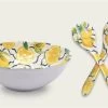 Arca Italy - Saladeschaal Met Bestek - 100% Melamine - Vaatwasbestendig - 30 Cm - Lemon Collectie