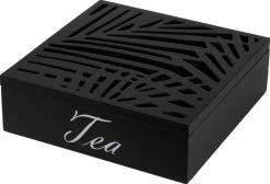 Excellent Houseware - Theedoos/theekist - 9 Vaks Hout - Zwart - 24x24cm