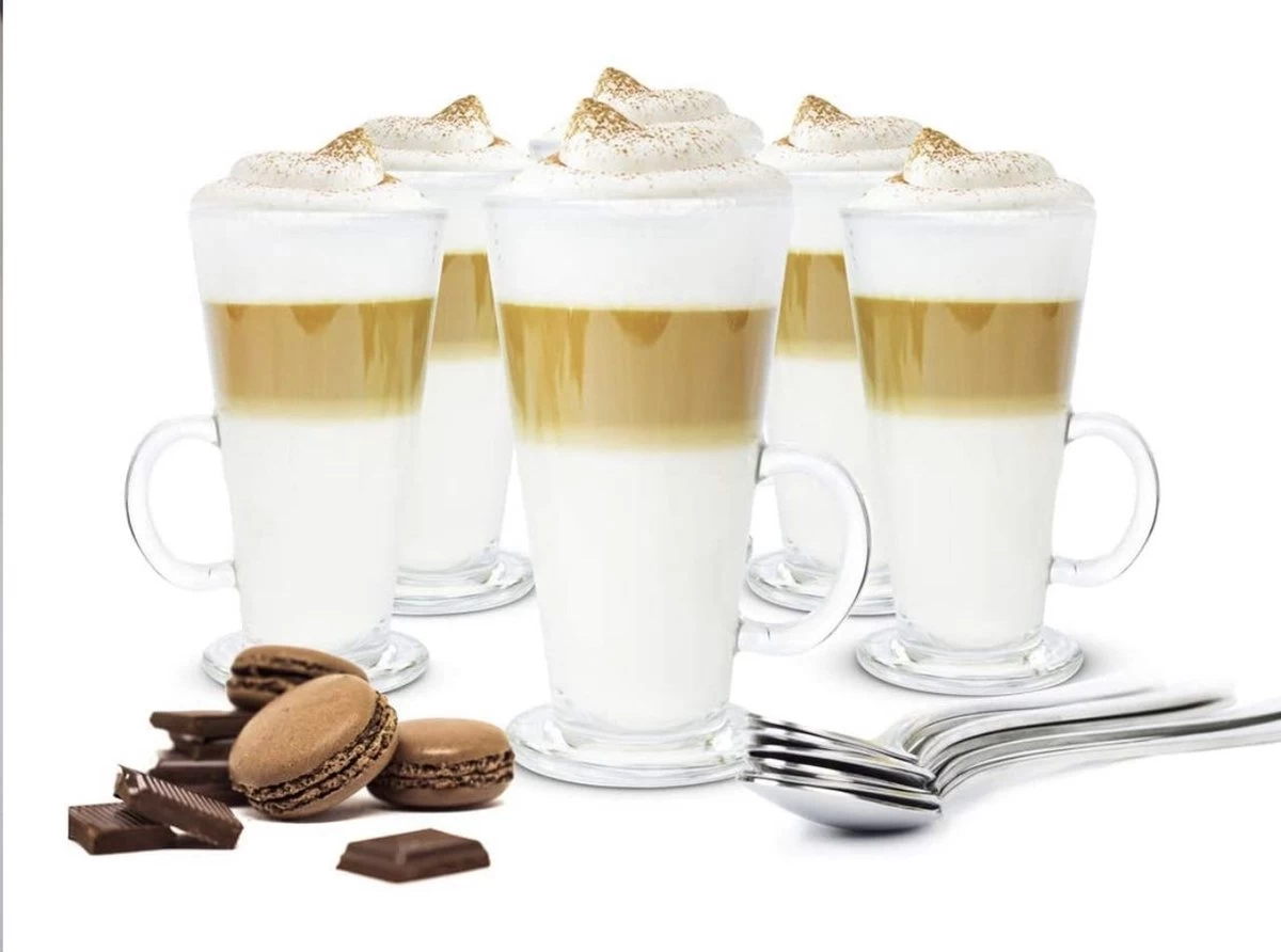 Luxe Latte Macchiato Glazen - Irish Coffee Glazen - 4 Stuks - Met Handvat - 280ml 4 Luxe Latte Macchiato Glazen - Irish Coffee Glazen - 4 Stuks - Met Handvat - 280ml - Afbeelding 2