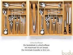 Budu Uitschuifbare Bamboe Bestekbak #43 (43 Cm Diep) - Bestekcassette Hout - Besteklade - 43 X 32,2 - 53 Cm - 6/8 Vakken -Kook Verkoop 1200x903 3