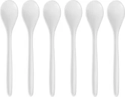 6x Eierlepeltjes Wit Kunststof 13 Cm - Keukengerei - Keukenbenodigdheden - Bestek - Lepels/lepeltjes Voor Koffie/thee/dessert/eieren