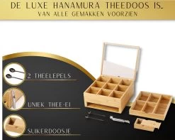 Hanamura Luxe Theedoos 9 Vaks – Lade Voor Losse Thee – Incl. Thee-ei, Theelepels, En Suikerdoos -Kook Verkoop 1200x958 9