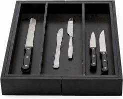 Merkloos Decopatent® Uitschuifbaar Bestekbak - Besteklade - 3 Vaks -> Uitschuifbaar Naar 5 Vakken - Bestekbakken Organizer - Bamboe - Zwart -Kook Verkoop 1200x963