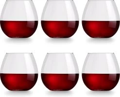 Libbey Wijnglas Cami Rood - 590 Ml / 59 Cl - 6 Stuks - Vaatwasserbestendig - Geen Voetje - Zonder Steel - Modern Trendy