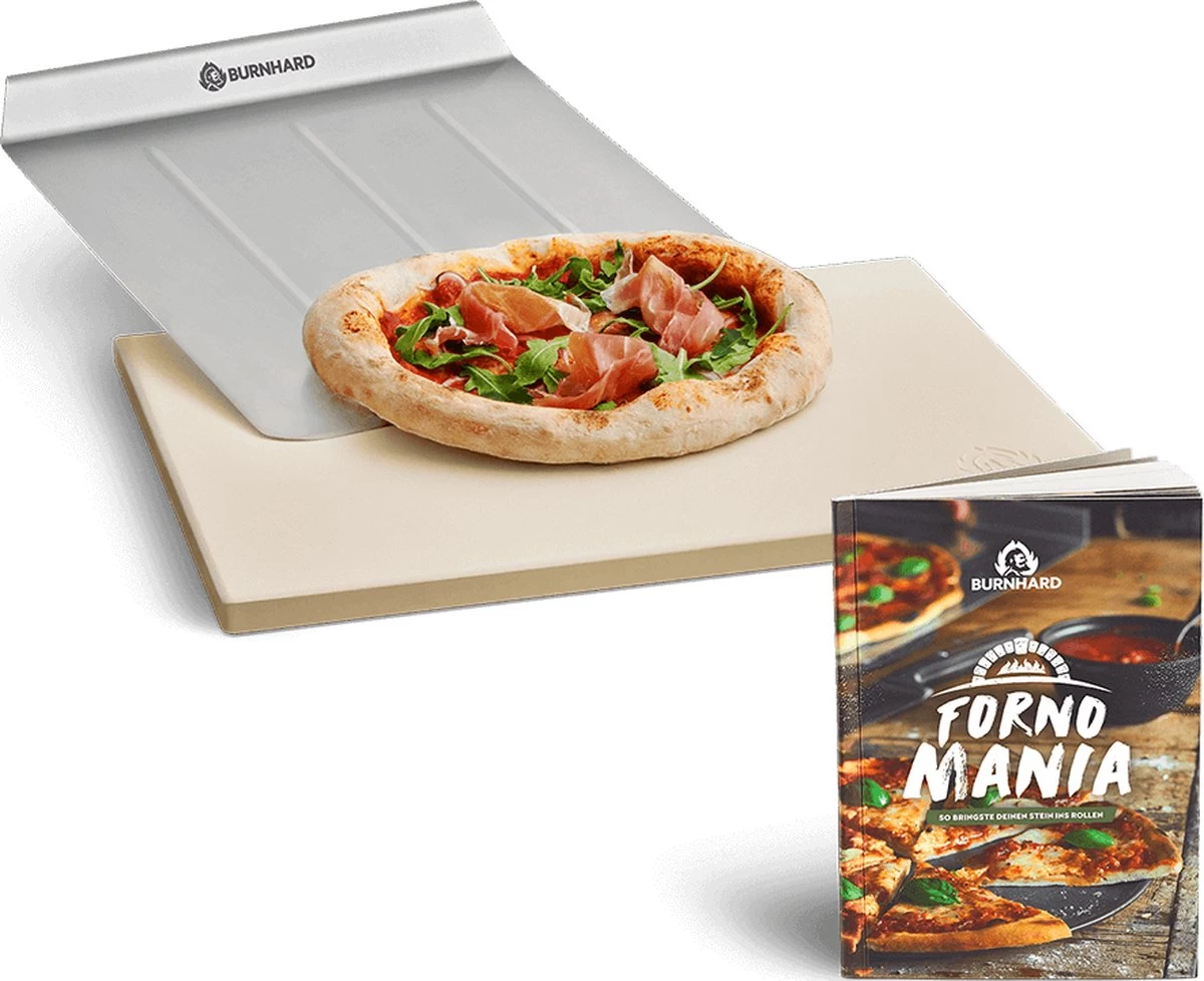 Burnhard Pizzasteen 38 X 30 X 1,5 Cm + Pizzaschep 3 Burnhard Pizzasteen 38 X 30 X 1,5 Cm + Pizzaschep