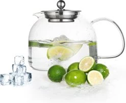 Monzana Theepot Glas - Met Theepotverwarmer – Voor 1,5 Liter RVS Zeef -Kook Verkoop 1200x979 2