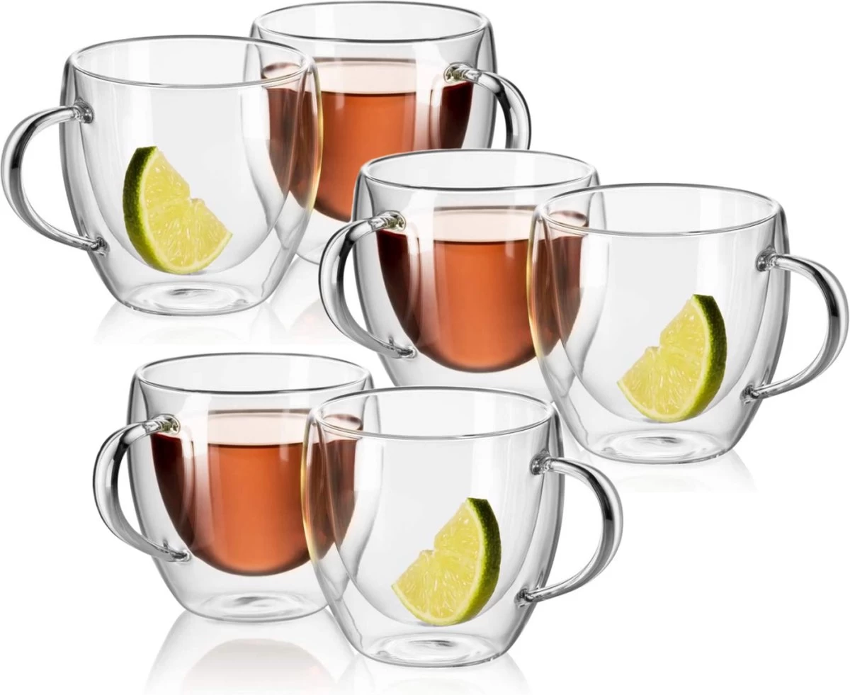 6 Dubbelwandige Glazen Met Oor - ThermischeTheeglazen Dubbelwandig - Koffieglas Handgeblazen - 250 Ml - Set Van 6 Stuks 3 6 Dubbelwandige Glazen Met Oor - ThermischeTheeglazen Dubbelwandig - Koffieglas Handgeblazen - 250 Ml - Set Van 6 Stuks