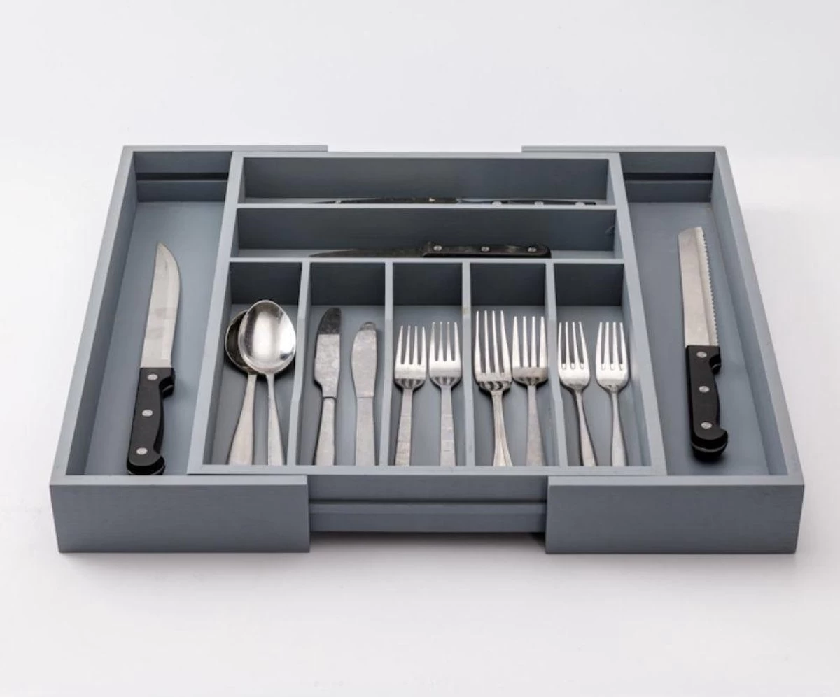 Merkloos Decopatent® Uitschuifbaar Bestekbak - Besteklade - 7 Vaks -> Uitschuifbaar Naar 9 Vakken - Bestekbakken Organizer - Bamboe - Grijs 9 Merkloos Decopatent® Uitschuifbaar Bestekbak - Besteklade - 7 Vaks -> Uitschuifbaar Naar 9 Vakken - Bestekbakken Organizer - Bamboe - Grijs - Afbeelding 7