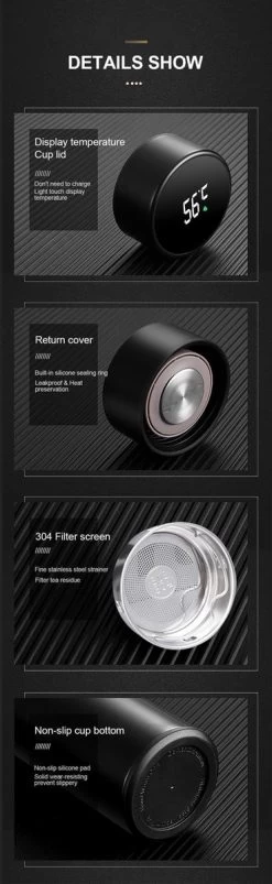 Slimme Thermosfles Met LCD Temperatuur Display - Curver Isolatiefles 0,5 Liter - Dubbelwandige Thermosfles - Thermosbeker - Isoleerfles - Thermoskan - Travel Mug - Bidon Drinkfles - Koffiebeker - Drinkflessen - RVS - Smart Thermos - Metaal -Kook Verkoop 369x1200