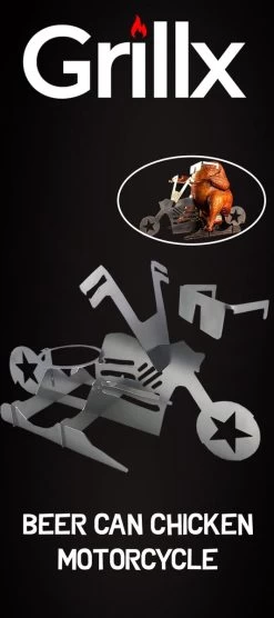 GrillX Beer Can Chicken Houder - Kiphouder Motorcycle - BBQ Accesoires - Bierkip - Barbeque Gereedschap - Chicken Sitter -Kook Verkoop 533x1200