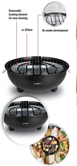 Alpina Elektrische BBQ - Tafel-Barbecue - Geen Rook - Binnen Barbecueën - 1250W - Ø 30 Cm - Zwart -Kook Verkoop 558x1200 1