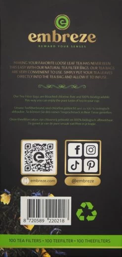Embreze Theefilter Voor Losse Thee | 100% Chloorvrij | 100 Theefilters -Kook Verkoop 569x1200 1