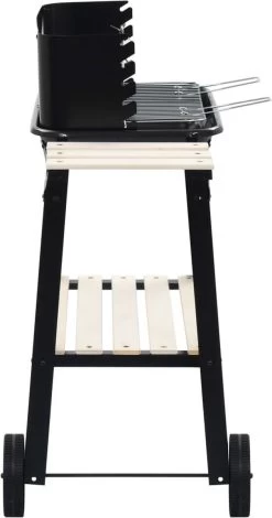 Verrijdbare Barbecue – Houtskool/Briketten - Verstelbare Grillplaat – Houten Tafel – Winscherm – Gewicht 5.9kg -Kook Verkoop 630x1200