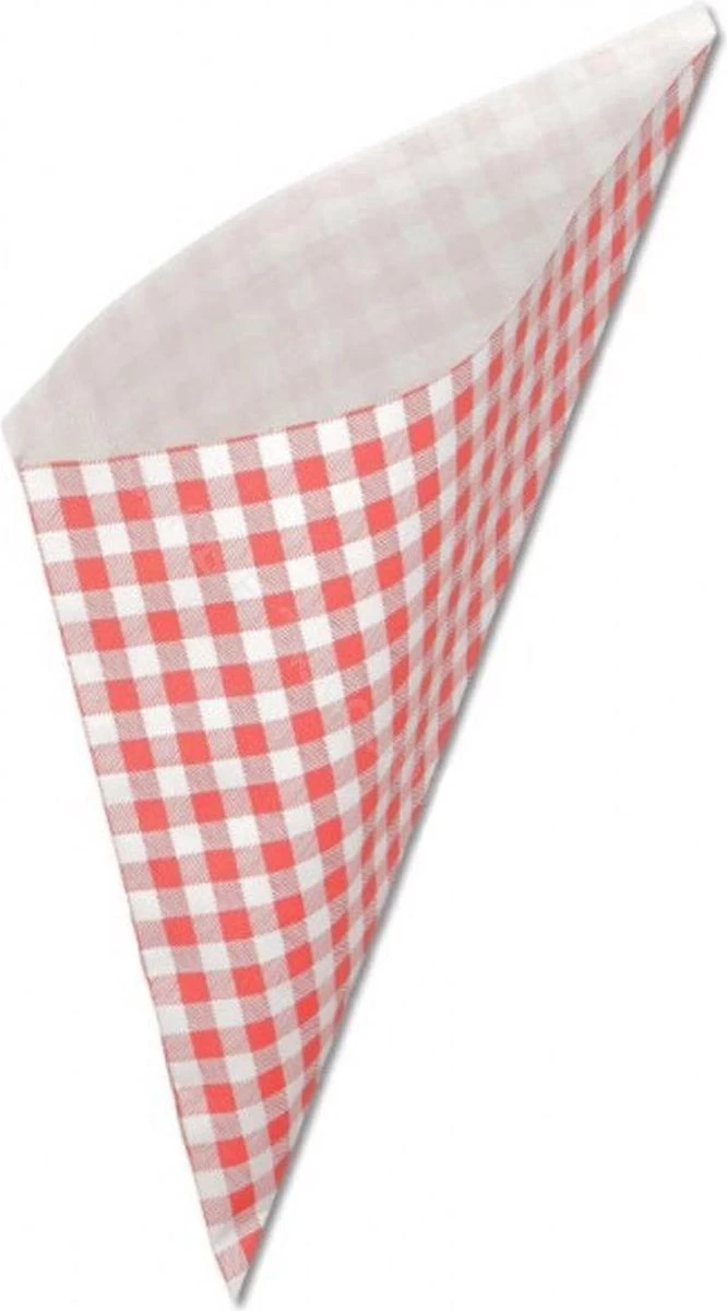 Papieren Frietzak - 30 Stuks - Kleine Patat Maat K14 - Boerenbont - Rode Ruitjes - Puntzak - Patatzak - Traktaties 3 Papieren Frietzak - 30 Stuks - Kleine Patat Maat K14 - Boerenbont - Rode Ruitjes - Puntzak - Patatzak - Traktaties