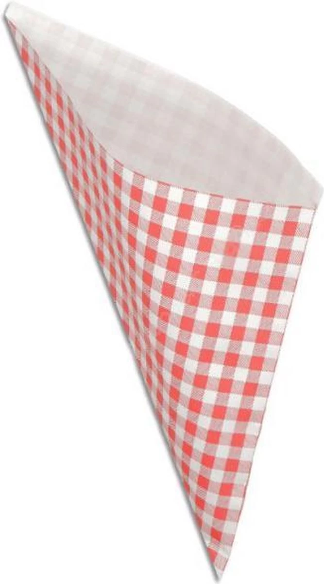 Papieren Frietzak XL - Rood Ruitje - Puntzak - Frietzakjes - Patatzak - 50 Stuks 3 Papieren Frietzak XL - Rood Ruitje - Puntzak - Frietzakjes - Patatzak - 50 Stuks