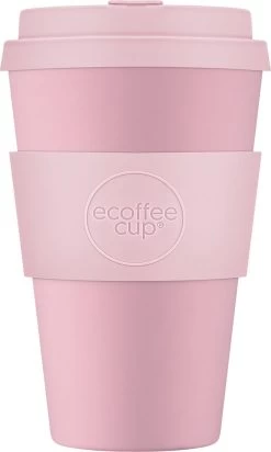 Ecoffee Cup Local Fluff PLA - Koffiebeker To Go 400 Ml - Roze Siliconen