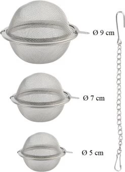 Merkloos Thee Zeef Set 3 Stuks Ø 9 / Ø 7 / Ø 5 - Thee/kruiden Kogel RVS -Thee Ei RVS - Kruiden Zeef/filter RVS -Kook Verkoop 875x1200 2