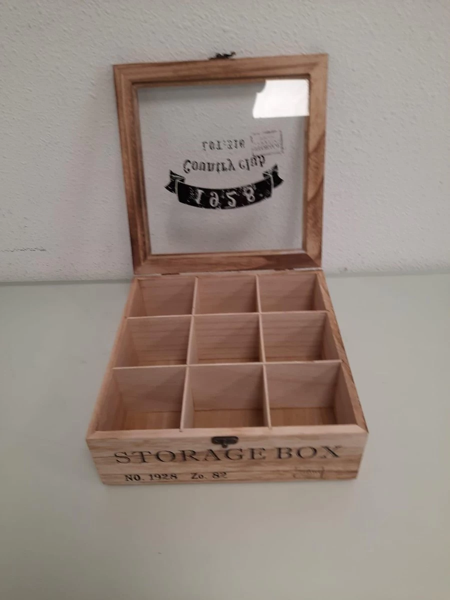 Merkloos Houten Theekist - 9-vaks Theedoos 5 Merkloos Houten Theekist - 9-vaks Theedoos - Afbeelding 3