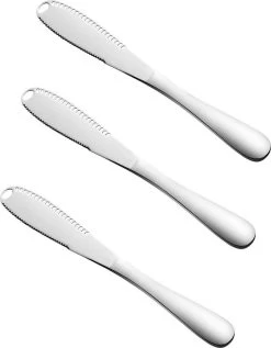 Merkloos Zilverkleurige 3-delige Botermessen Set - Roestvrijstaal - Messenset Voor De Boter - 3 X 20,8 X 1,6 Cm