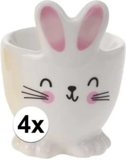 Merkloos 4x Witte Paashaas Eierdop 7 Cm - Eierdop Pasen - Paasontbijt