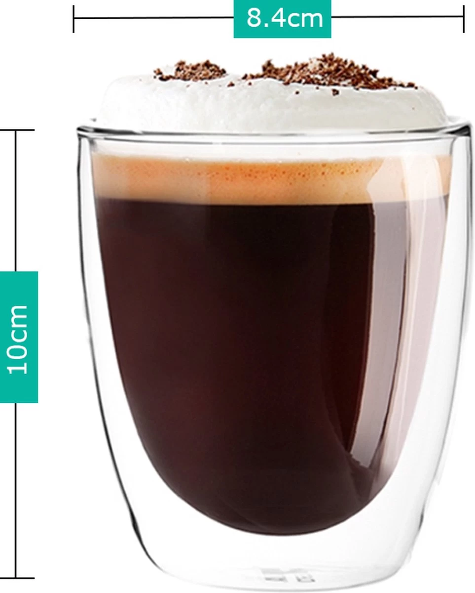 Luxe Dubbelwandige Koffieglazen - Latte Macchiato Glazen - Cappuccino Glazen - 300 ML - Set Van 6 7 Luxe Dubbelwandige Koffieglazen - Latte Macchiato Glazen - Cappuccino Glazen - 300 ML - Set Van 6 - Afbeelding 5